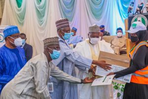 formal graduation ceremony and issuance of starter packs to 200 pioneer beneficiaries of the ICT training in the State and the distribution of learning materials and covid-19 preventive items to public and private schools, security agencies as well as Agricultural inputs to farmers in Gombe State.